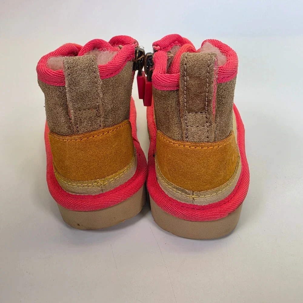 UGG Neumel II Toddler 6C Brown Pink Suede Shearling Lace Up Ankle Boots